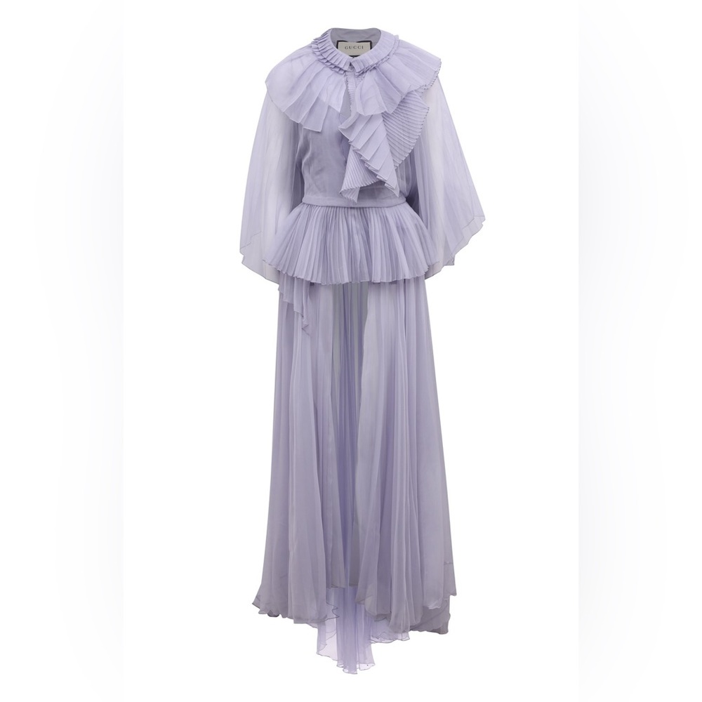 Gucci Silk Chiffon Long Dress in Pale Lilac